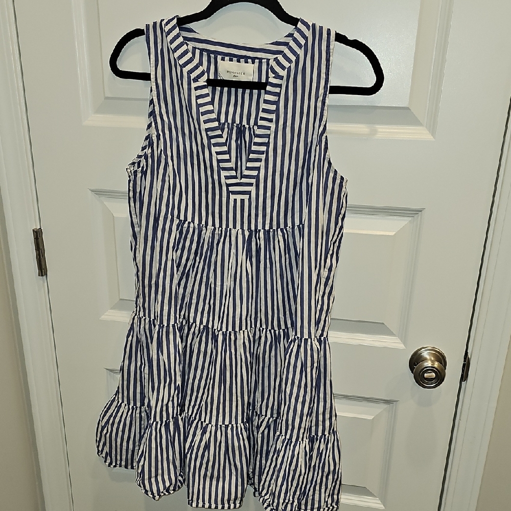 Pomander Place Navy and White Striped Dress (M)